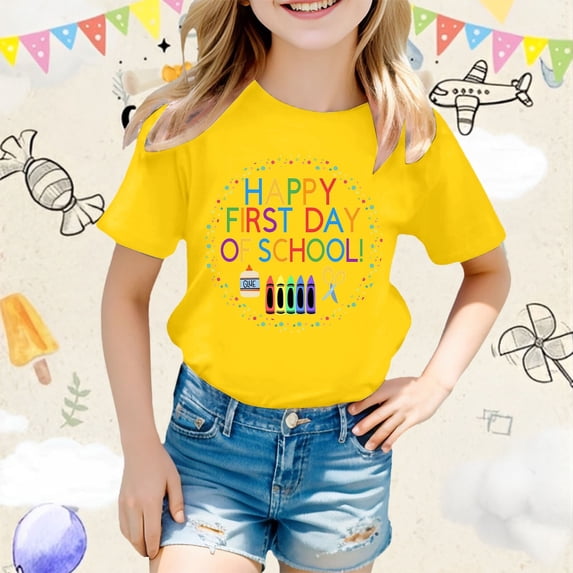Toddler Kids Girls T Shirts Short Sleeve Casual Shirts Cute Cartoon Print Crewneck Top Tee For School Tshirt Tops 8-9 Years