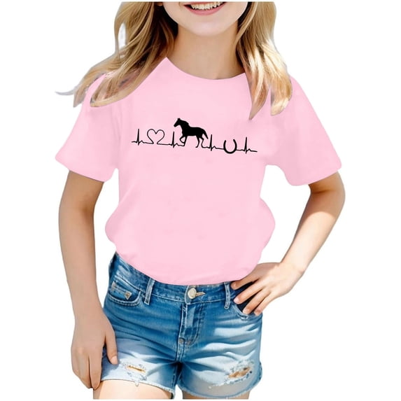 Toddler Kids Girls T Shirts Short Sleeve Fashion Printed Tee Shirts Crewneck Casual Casual Summer Tees 6-7 Years