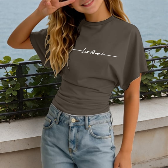 Toddler Kids Girls T Shirts Short Sleeve Graphic Print Casual Top Waist Tie For Playful Casual Blouse 7-8 Years