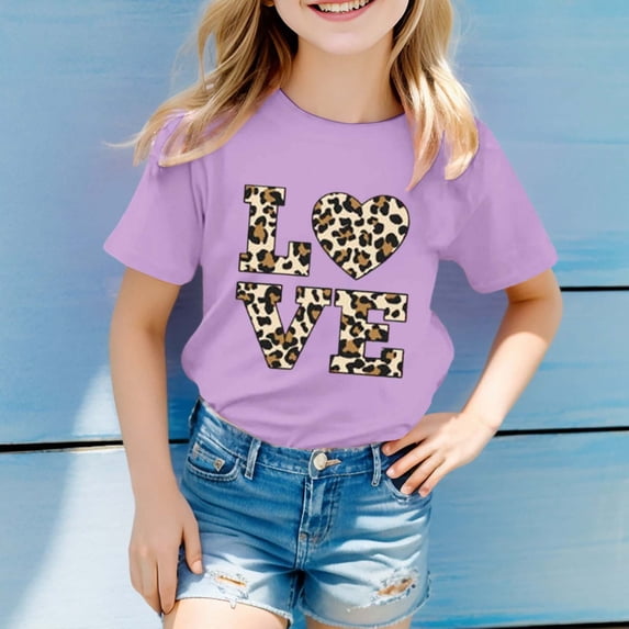 Toddler Kids Girls T Shirts Short Sleeve Graphic Tee Shirt Crewneck Preppy Casual Cute Summer Casual Blouse 3-4 Years