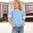thumbnail image 1 of Toddler Kids Girls T Shirts Short Sleeve Striped Print Shirts Casual Blend Tee Play School Outfits Summer Tops Tees 10-11 Years, 1 of 5