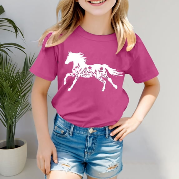 Toddler Kids Girls T Shirts Short Sleeve Summer Shirts Casual Crewneck Printed Top Tee For Casual Blouse 6-7 Years