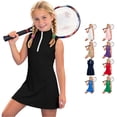 thumbnail image 1 of Toddler Kids Girls Tennis Dress Sleeveless Zip Up Stand Collar Solid Color Athletic Summer Dresses For Sports Activities,Black,12-13 Years, 1 of 6