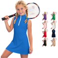 thumbnail image 1 of Toddler Kids Girls Tennis Dress Sleeveless Zip Up Stand Collar Solid Color Athletic Summer Dresses For Sports Activities,Blue,6-7 Years, 1 of 6