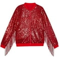 thumbnail image 1 of Toddler Kids Girls Tessel Sequin Jacket Long Sleeve Zip Up Sparkly Bomber Jacket Trendy Shiny Sparkle Outwear Birthday Clothes, 1 of 3