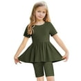 thumbnail image 1 of Toddler Kids Girls Two Piece Set, Cute Solid Color Loose Soft Short Sleeve Dress Long Tops Yoga Leggings Shorts Suit Pant Sets for Women Dressy Green 10Y, 1 of 8