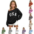 thumbnail image 1 of Toddler Kids Girls USA Graphic Sweatshirt Letter Print Long Sleeve Boat Neck Loose Fit Casual Pullover Top 4-5 Years, 1 of 4