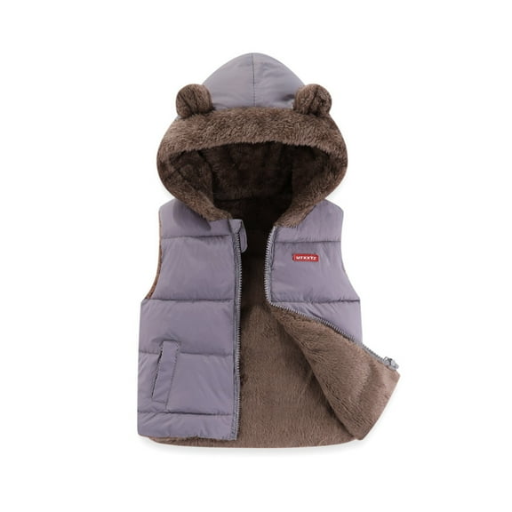 Toddler Kids Girls Vest, Winter Bear Ears Hooded Thicken Windproof Zipper Coat, Baby Boys Jacket Thick Warm Outerwear Clothes Outfits Size 12 Months-18 Months