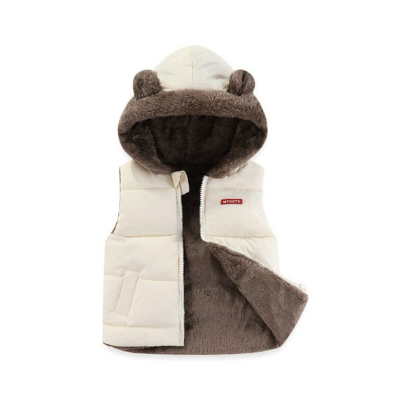Toddler Kids Girls Vest, Winter Bear Ears Hooded Thicken Windproof Zipper Coat, Baby Boys Jacket Thick Warm Outerwear Clothes Outfits Size 2 Years-3 Years