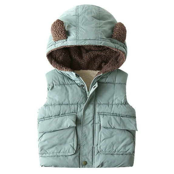 Toddler Kids Girls Vest, Winter Bear Ears Hooded Thicken Windproof Zipper Coat, Baby Boys Jacket Thick Warm Outerwear Clothes Outfits Size 3 Years-4 Years