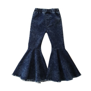 Toddler Kids High Bell Bottoms Girls Denim Waist Jeans Solid Kids Spring and Autumn Pants