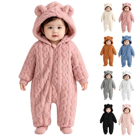 Toddler Kids Hooded Jumpsuit,Cute Warm Solid Color Long Sleeved Zipper Jumpsuit Rompers,Kids Winter Clothes