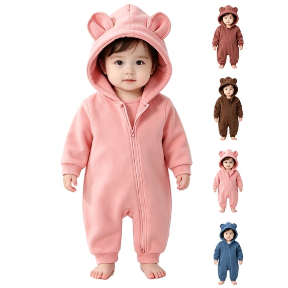 Toddler Kids Hooded Outfit Jumpsuit Rompers,100%Cotton,Cute Warm Solid Color Long Sleeved Zipper Kids Snowsuit,Winter Kids Essentials