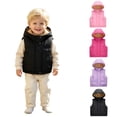 thumbnail image 1 of Toddler Kids Hooded Puffer Vest, Boys Girls Fleece Lined Sleeveless Jacket, Warm Zip Up Padded Waistcoat with Pockets for Fall Winter Outerwear(Black,2-3 Years), 1 of 9