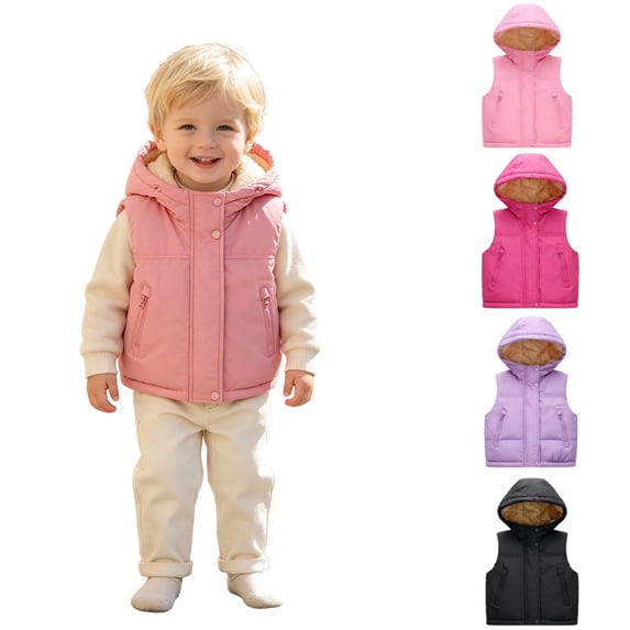 Toddler Kids Hooded Puffer Vest, Boys Girls Fleece Lined Sleeveless Jacket, Warm Zip Up Padded Waistcoat with Pockets for Fall Winter Outerwear(Pink,5-6 Years)