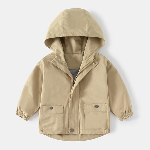 Toddler Kids Hooded Wind Resistant Jacket, Cartoon Car Embroidered Zip Up Casual Windbreaker Coat with Side Pockets for Boys Khaki A 9-10 Years