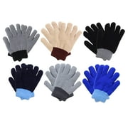Toddler-Kids Insulated Extra Thick Gloves Children Knit Multi Colors 6 pairs