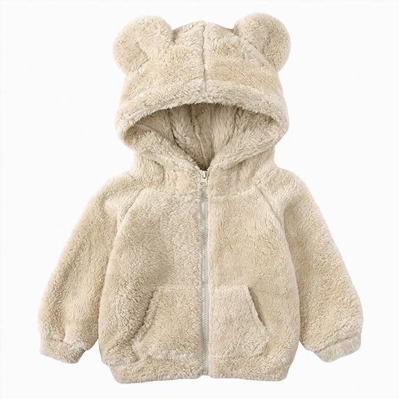Toddler Kids Jacket Girls and Boys Full Zip Up Fleece Hooded Jacket Coat Long Sleeve Coat 6-12 Months 12-24 Months 2T 3T 4T 5T 6T 7T 8T Children Beige,6-12 Months