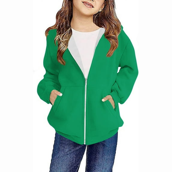 Toddler Kids Jackets Boys Girls Full Zip Hoodies Fashion Cute Solid Color Print Hooded Sweatshirt Casual Loose Long Sleeve Zipper Hoody Outwears with Pocket