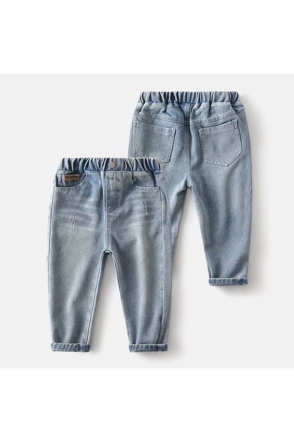 Toddler Kids Jeans Boys Flexible Fit for Active Play Light Blue Relaxed Fit Jeans Classic Five-Pocket Design Casual Everyday Pants Childrens Clothes Boys 2-3 Years