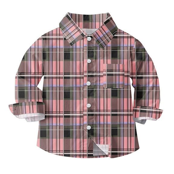 Auroural Boys Button Down Shirts Long Sleeve Toddler Kids Kids Boys Girl Fashion Cute Lattice Pocket Print Long Sleeves Casual School Uniform Top Shirt Pink 7 Years