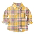 thumbnail image 1 of Auroural Boys Button Down Shirts Size 7-8 Long Sleeve Toddler Kids Kids Boys Girl Fashion Cute Lattice Pocket Print Long Sleeves Casual School Uniform Top Shirt Yellow 7 Years, 1 of 7