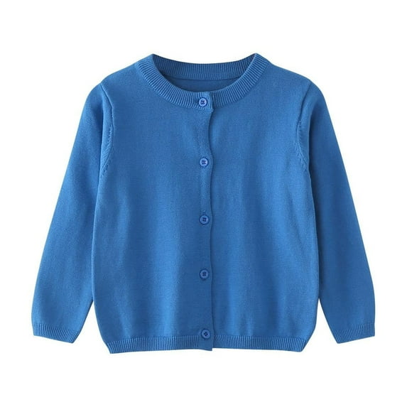 Toddler Kids Knit Cardigan, Boys Girls Button up Long Sleeve Open Front Sweater Soft Knitwear Coats Girls Shrugs Top Blue 80