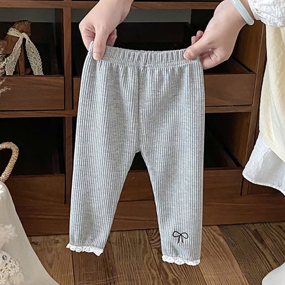 Toddler Kids Legging Pants Ribber Knit Cute Bow Embroidery Elastic Tight Pants Girls Plus Size Pants Gray 6M