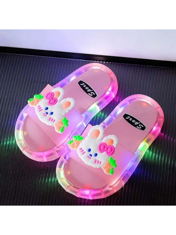 Toddler Kids Light Up Slide Sandals Soft LED Flashing Slippers Casual Summer Shoes for Boys Girls Indoor Outdoor Pink Size 4-4.5 Years