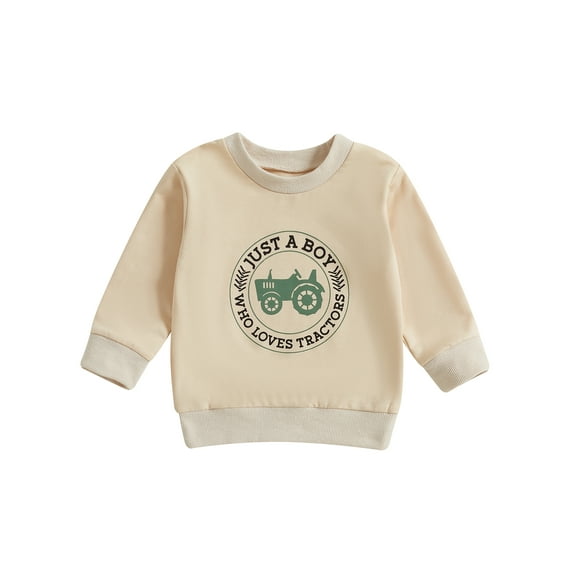 Toddler Kids Little Boys Long Sleeve Sweatshirt 12 18 24 Months 2T 3T 4T 5T Tractor Letter Print Round Neck Casual Pullover Tops T shirt