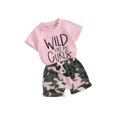 thumbnail image 1 of Toddler Kids Little Girl 2 Piece Clothing Set 6 12 18 24 Months 2T 3T 4T 5T Short Sleeve Round Neck T shirt Tops + Elastic Waist Camouflage Print Shorts Infant Toddler Summer Outfits, 1 of 9