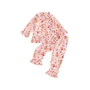 SPEWAHOR Toddler Kids Little Girl Christmas Pajamas Set 12 18 24 Months 2T 3T 4T 5T Gingerbread Man Print Long Sleeve Lapel Button Down Tops with Pants Sleepwear