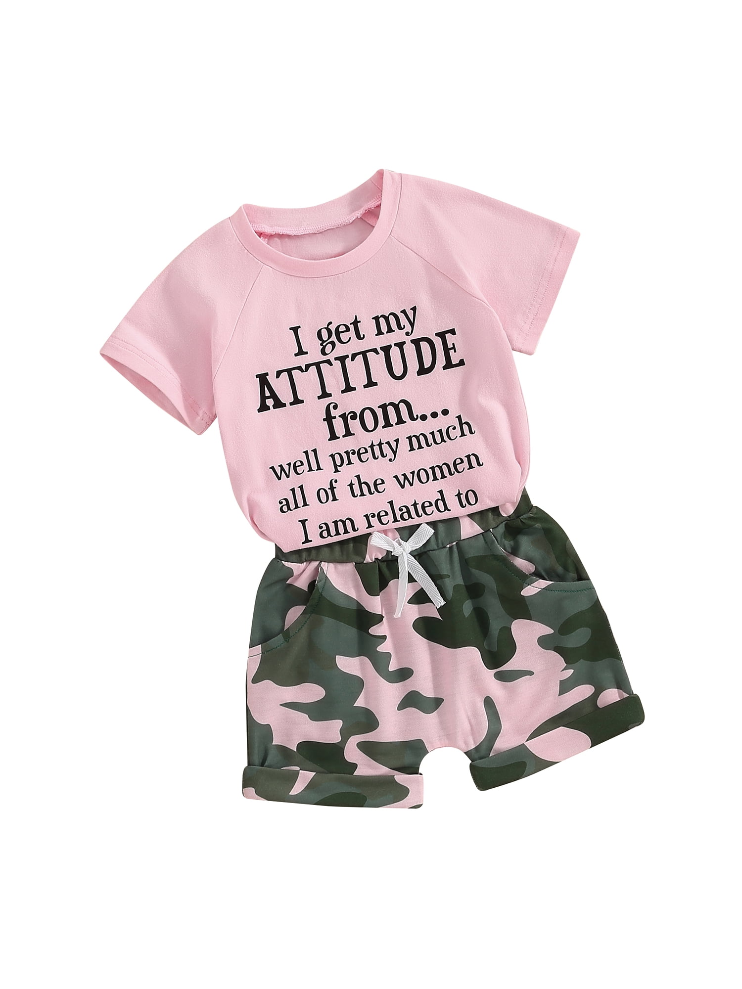 2pcs Kid Girl Letter Camouflage Print Short Raglan Sleeve Tee and Shorts Set