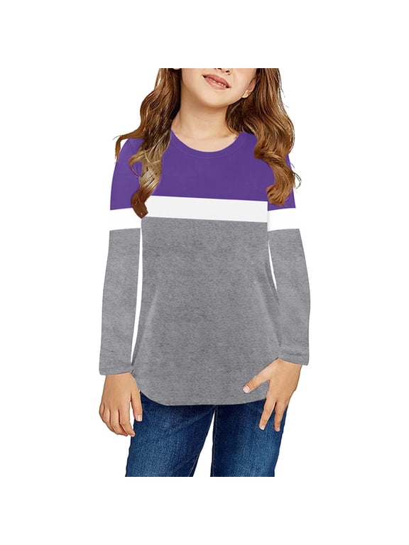 Toddler Kids Little Girl's Crewneck Solid Basic T Shirt Tops Long Sleeve Loose Casual Autumn Blouse Tee Tops 2t Long Sleeve Tops Girl 18 Month Winter Girl Clothes Sports Shirts Kids with Bow