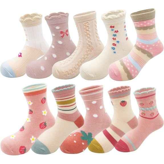 Toddler Kids Little Girls Cute Cotton Crew Socks 10 Pack