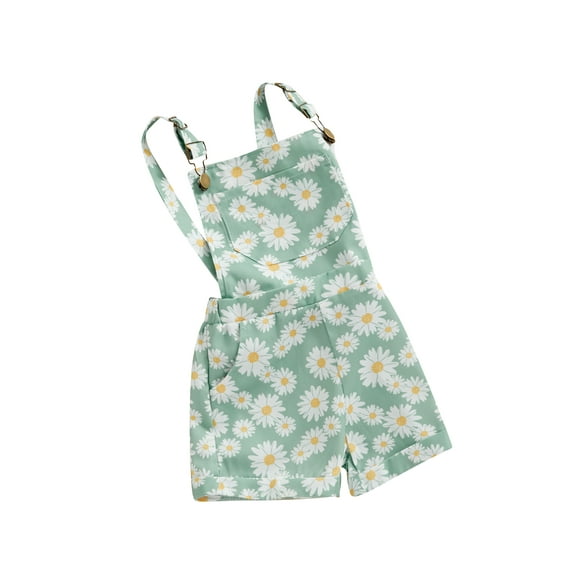 Toddler Kids Little Girls Jean Overalls 6 12 18 24 Months 2T 3T 4T 5T 6T Daisy Print Sleeveless Adjustable Strpas Imitation Denim Shortall Summer Romper Jumpsuit