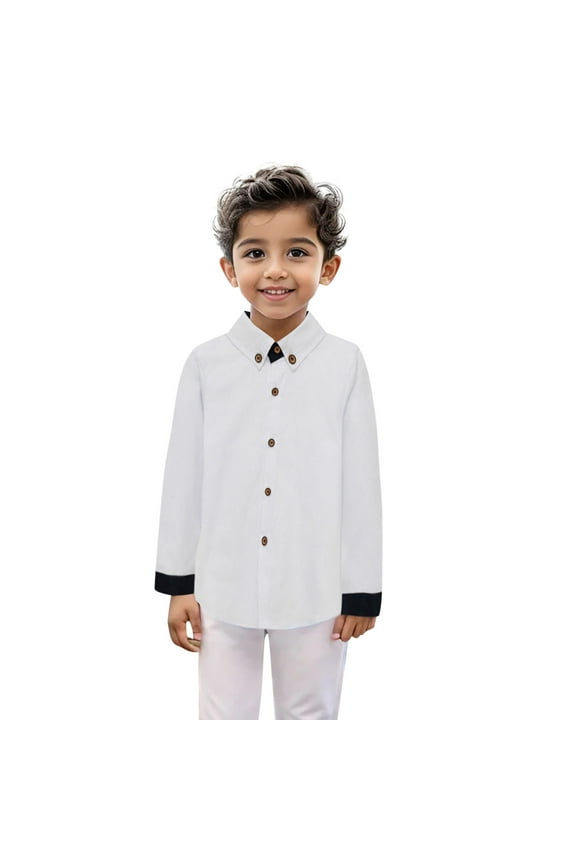 Toddler Kids Long Sleeve Button - Down T-Shirt Spring Fall Shirt & School Style Top For Back To School Formal Casual Outfit,Size:5-6 Years