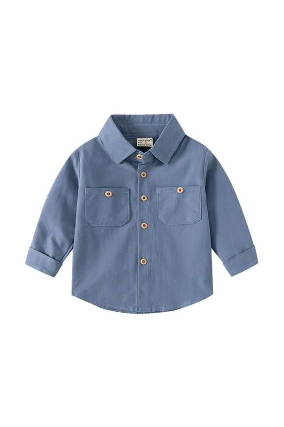 Toddler Kids Long Sleeve Button - Down T-Shirt Spring Fall Shirt & School Style Top For School Formal Casual Outfit,Size:5-6 Years
