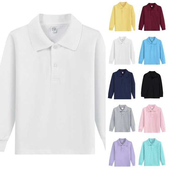 Toddler Kids Long Sleeve Polo Shirt Solid Casual Gentleman Top for Holiday School Boys Girls White 150