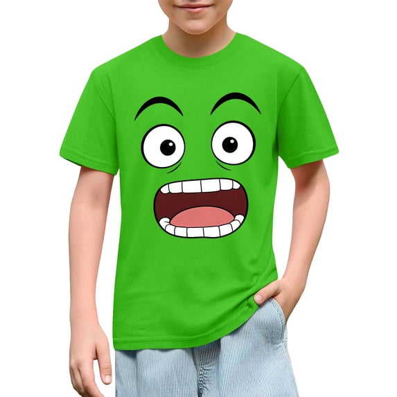 Toddler Kids Novelty Graphic Tees Short Sleeve Funny Cartoon Expression Tops Boys Casual Crewneck T-Shirt Summer Basic Clothes for School Play Lightweight Wear, Size 4T