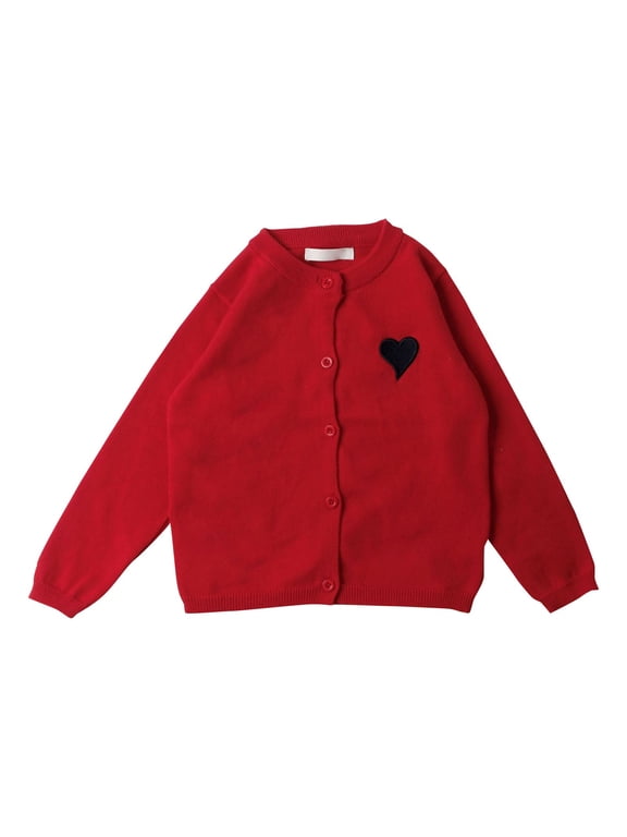 Toddler Kids Open Front Button Down Knit Cardigans Boys Girls Love Heart Knit Sweaters Coat for Fall Winter Spring
