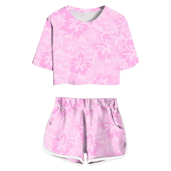 Toddler Kids Outfit Sets Flower Print Short Sleeve T-Shirt And Shorts Set Kids Boys Girls Summer Comfortable Playwear Daily Activities Outfit Sets，2Piece，13 -14 Years