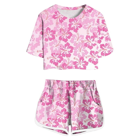 Toddler Kids Outfit Sets Flower Print Short Sleeve T-Shirt And Shorts Set Kids Boys Girls Summer Comfortable Playwear Daily Activities Outfit Sets，2Piece，11 -12 Years