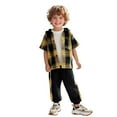 thumbnail image 1 of Toddler Kids Outfit Sets Short Sleeve Patchwork Plaid Prints T-Shirt Hooded Tops And Pants Kids Boys Girls Retro Stylish Outfit Sets，2Piece，7 -8 Years, 1 of 6