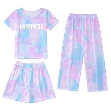 Toddler Kids Outfit Sets Short Sleeve Round Neck Tie Dye T-Shirt And Shorts Pants Set Kids Unisex Spring Summer Comfort And Style Outfit Sets，3 Piece，3 -4 Years