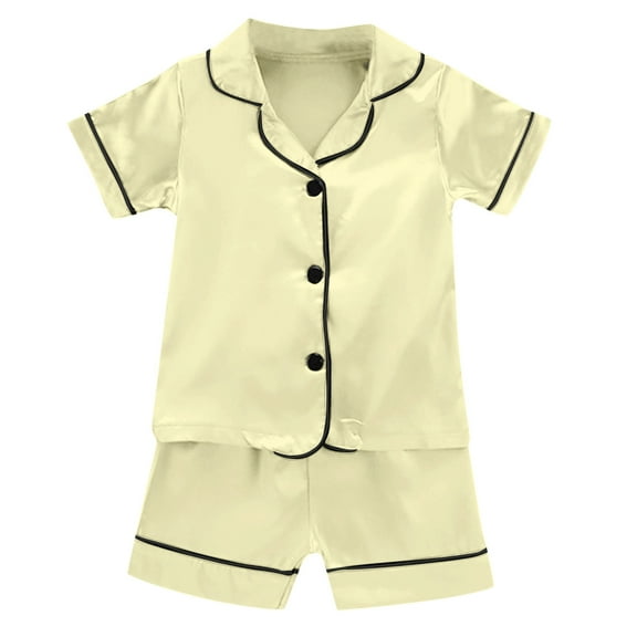 Toddler Kids Outfit Sets Solid Color Round Neck Short Sleeved Button Down Tops And Shorts Set Kid Boys Girls Lounging Home Furnishing Outfit Sets,2 -3 Years