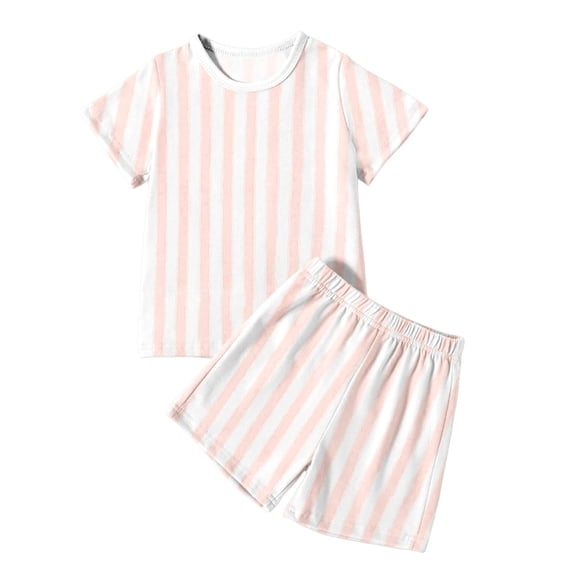 Toddler Kids Outfit Sets Stripe Short Sleeve Round Neck T-Shirts And Shorts Set Kids Boys Girls Summer Everyday Wear Stylish And Comfortable Outfit Sets,2 Piece,5 -6 Years