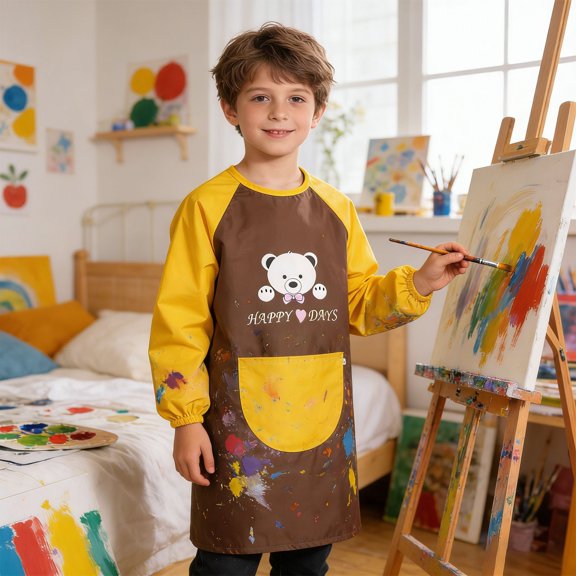Toddler Kids Painting Apron Shirts Painting Apron Large Front For Arts Durable Apron For Messy Painting Casual Loose Tops with Pocket 5-7 Years