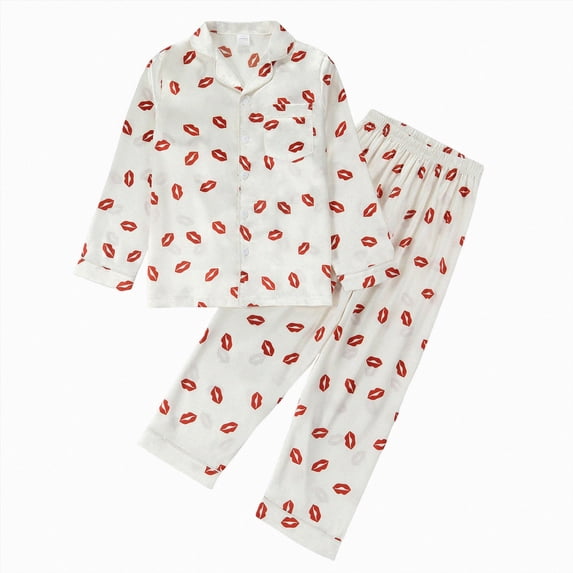 Toddler Kids Pajama Fall Winter Long Sleeve Button Funny Pattern Sleepwear Set 6 12 24 Months 1T 2T 3T 4T 5T 6T Children Brick Red,9-10 Years