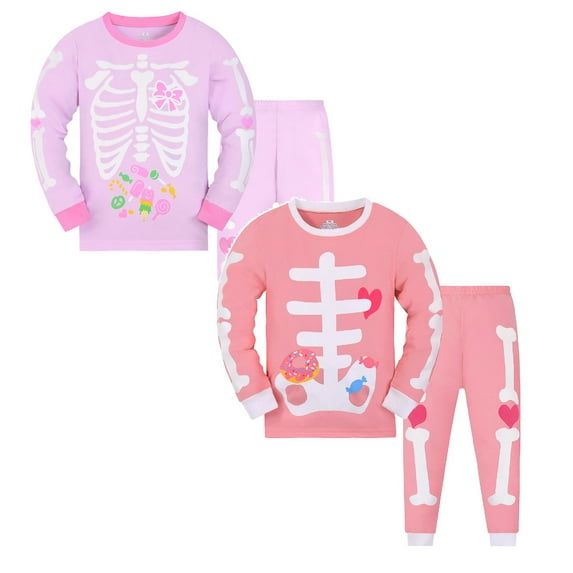 Toddler Kids Pajamas Toddler Kids Baby Boys Girls Pajamas Cartoon Cute Fashion Personality Print Long Sleeve Top Trousers Outfits *2PCS Halloween Z-Red & Pink, 4Y